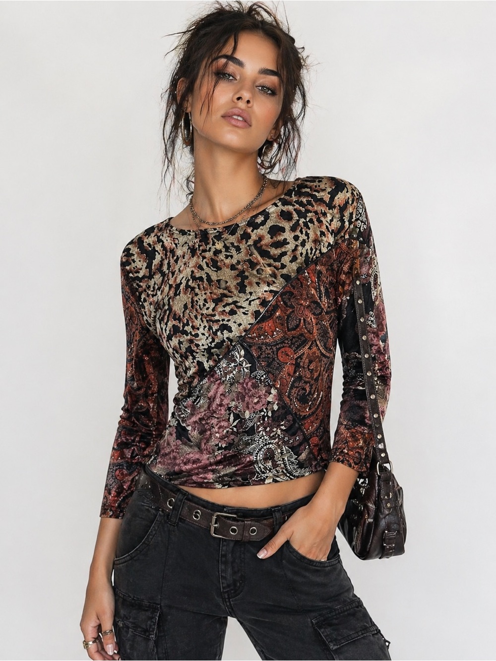Caia Mixed PrintTop Size L (Fits M) Boho Patchwork
Leopard Paisley
